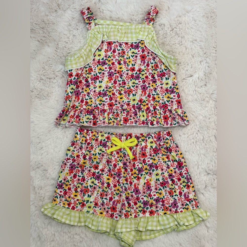 Wonder Nation Floral and Gingham Kids Top and Shorts Set
